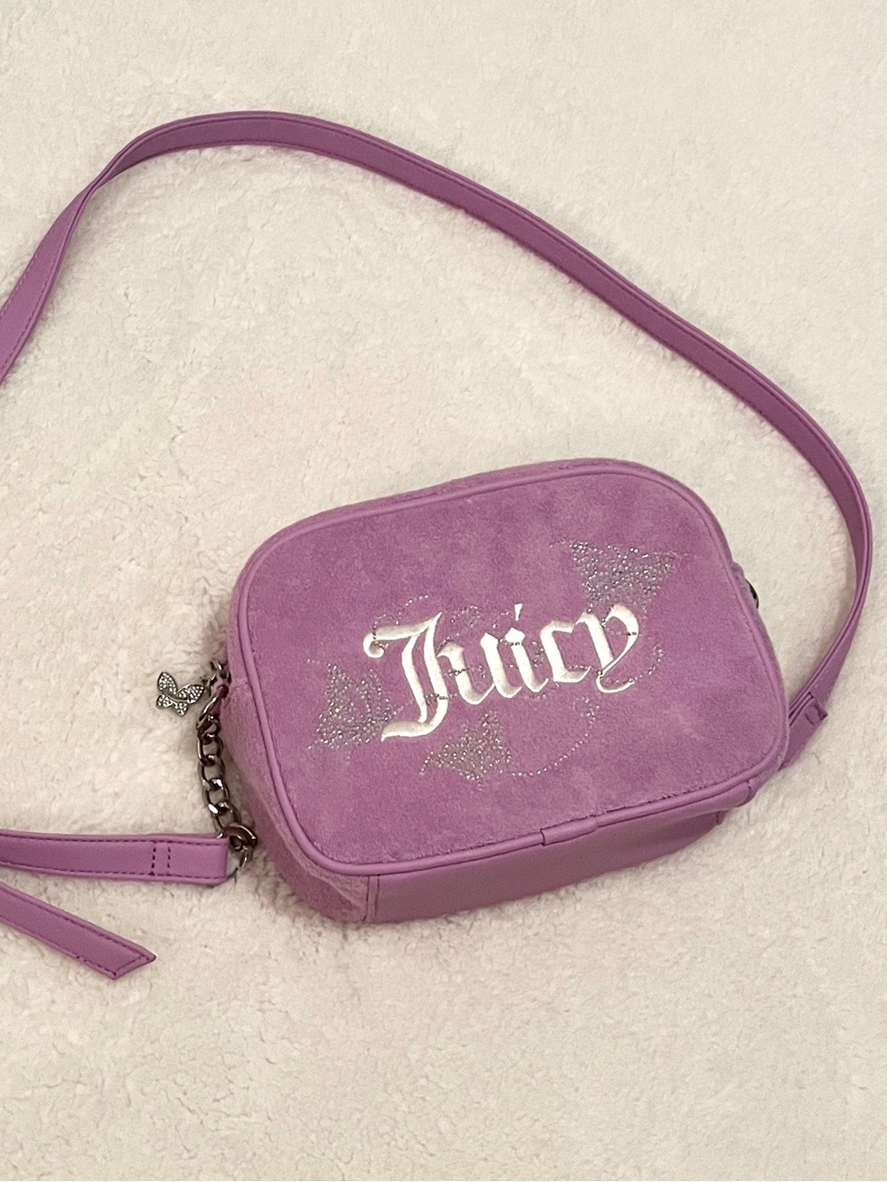 Juicy Couture Lilac Suede Crossbody Bag with Silver Logo